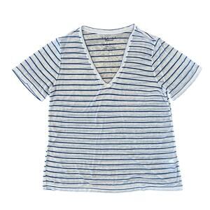 Lucky Brand Women's White & Blue Stripe Venice Burnout V-Neck Tee - SIZE XL